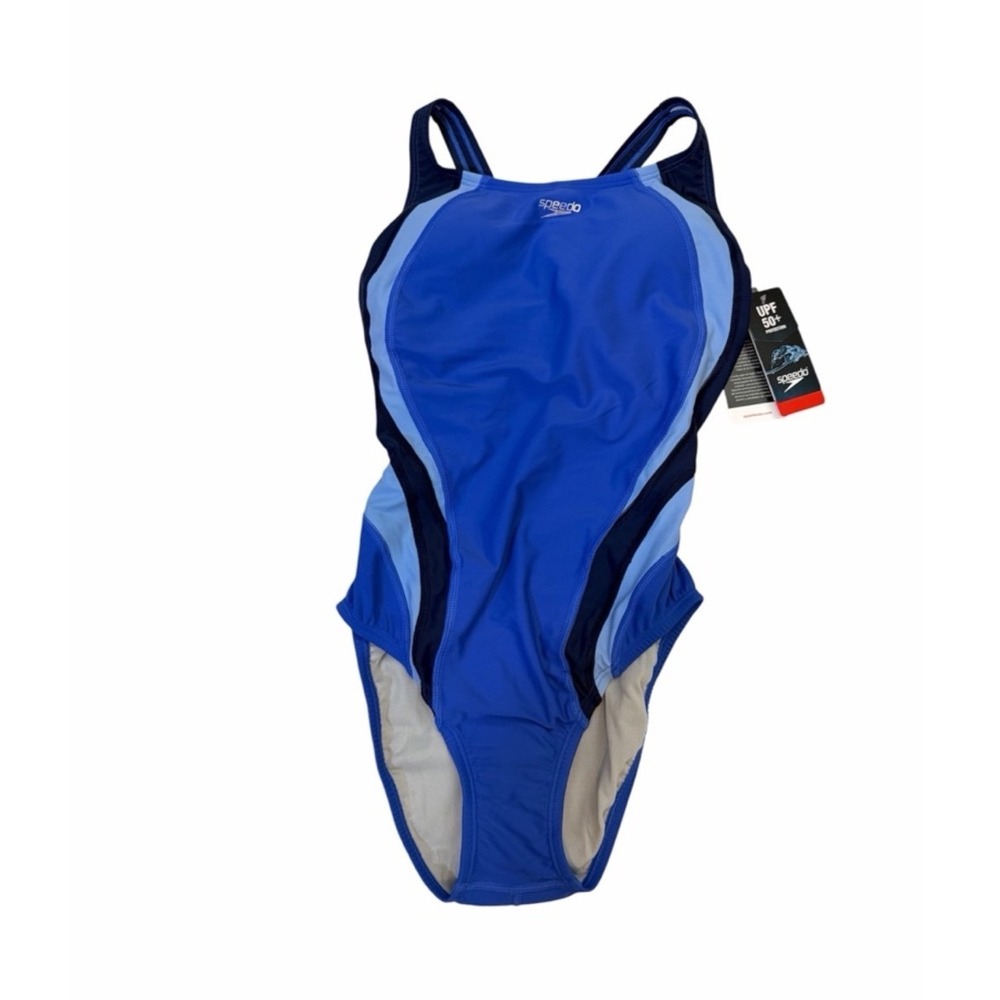 Speedo Womens Blue Colorblock HydroBra Racing Cut One Piece Swimsuit Size 8 NEW - Picture 13 of 14